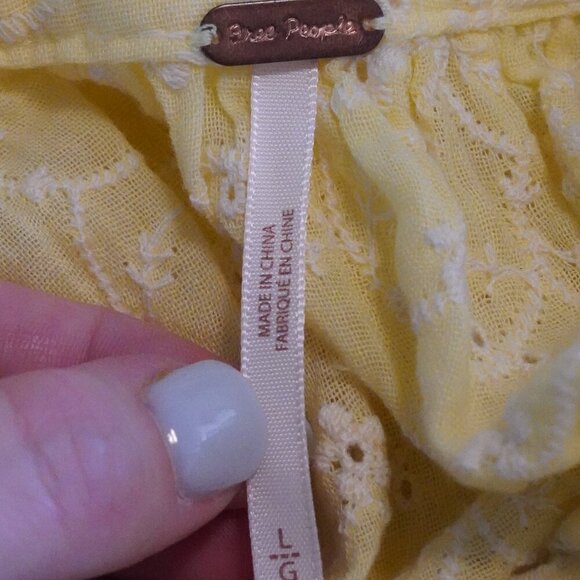Free People, Butter Yellow, Down From the Clouds, Eyelet Long Sleeve Button Top - Picture 6 of 7